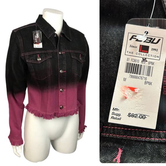 Deadstock Y2K Purple Ombre Fringe Crop Fubu Jean Jacket / Women’s Medium * - Picture 5 of 5